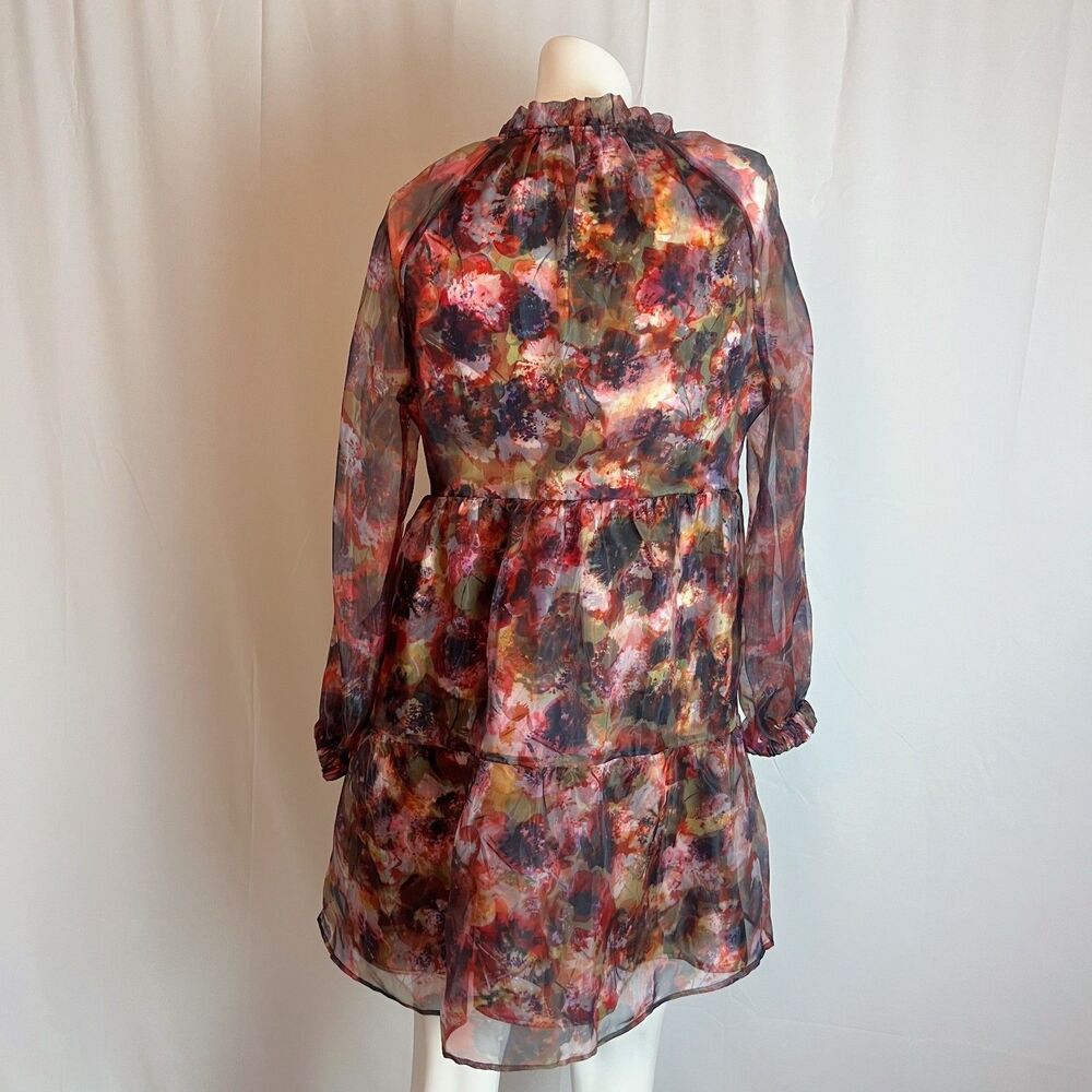 Marie Oliver Milan Tiered Abstract-Print Dress Babydoll Sheer Chiffon Size XS - Picture 4 of 6